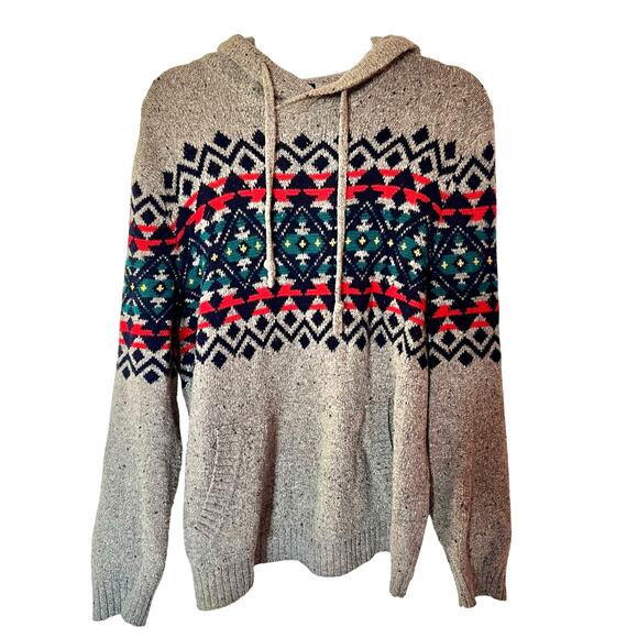 American Eagle Outfitters Other - American Eagle Hooded Bright Fair Isle Sweater Grey Marl SZ M